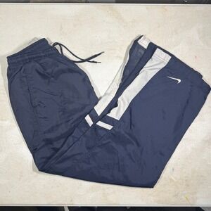 Vintage Nike Y2K Men's Nylon Track Pants Sz L Navy Blue White Athletic Relaxed